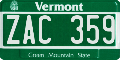 VT license plate ZAC359