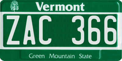 VT license plate ZAC366
