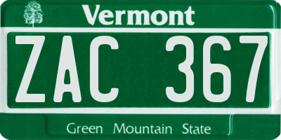 VT license plate ZAC367