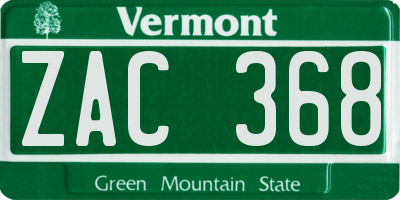 VT license plate ZAC368