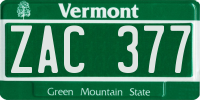 VT license plate ZAC377