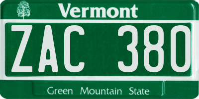 VT license plate ZAC380