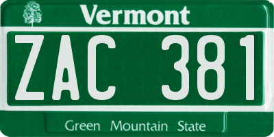 VT license plate ZAC381
