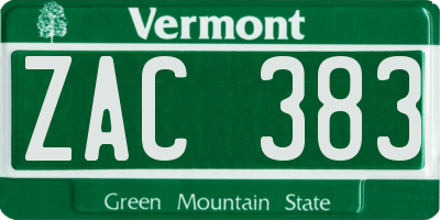 VT license plate ZAC383