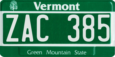 VT license plate ZAC385