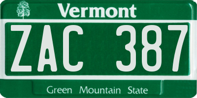 VT license plate ZAC387