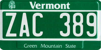 VT license plate ZAC389