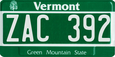VT license plate ZAC392