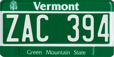 VT license plate ZAC394
