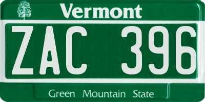 VT license plate ZAC396