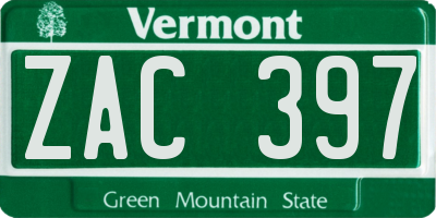 VT license plate ZAC397