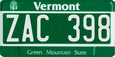 VT license plate ZAC398