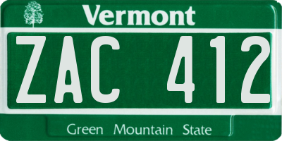 VT license plate ZAC412