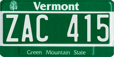 VT license plate ZAC415