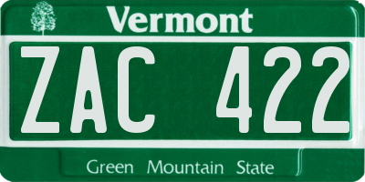 VT license plate ZAC422