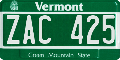 VT license plate ZAC425