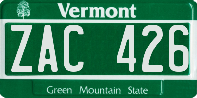 VT license plate ZAC426