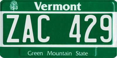 VT license plate ZAC429