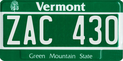 VT license plate ZAC430