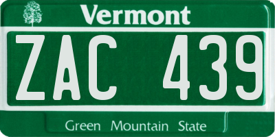 VT license plate ZAC439