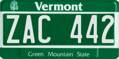 VT license plate ZAC442