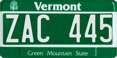 VT license plate ZAC445