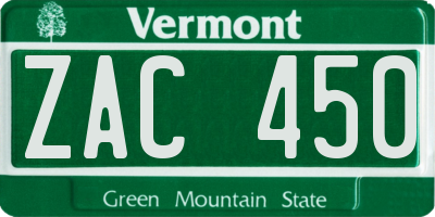 VT license plate ZAC450