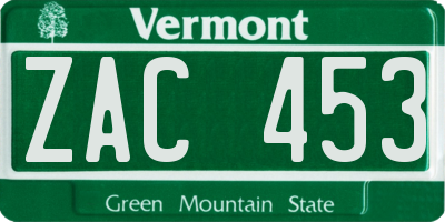 VT license plate ZAC453