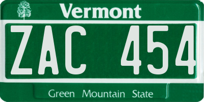 VT license plate ZAC454