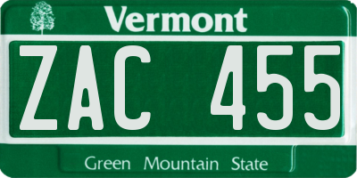 VT license plate ZAC455