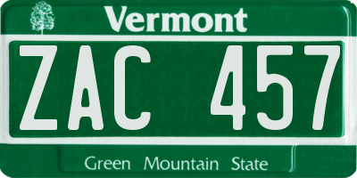 VT license plate ZAC457