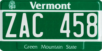 VT license plate ZAC458