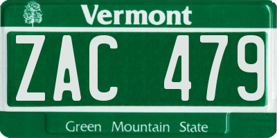 VT license plate ZAC479
