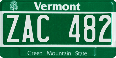 VT license plate ZAC482