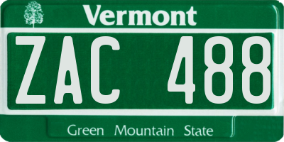 VT license plate ZAC488