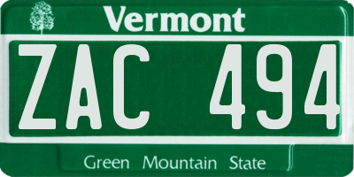 VT license plate ZAC494