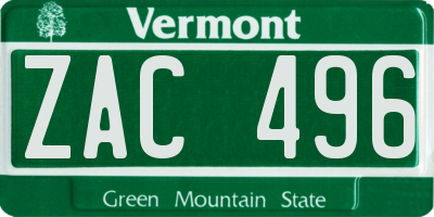 VT license plate ZAC496