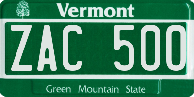 VT license plate ZAC500