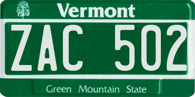 VT license plate ZAC502