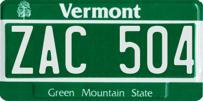 VT license plate ZAC504