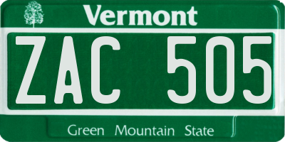 VT license plate ZAC505