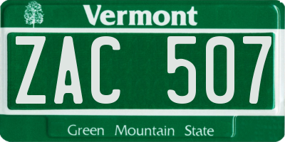 VT license plate ZAC507