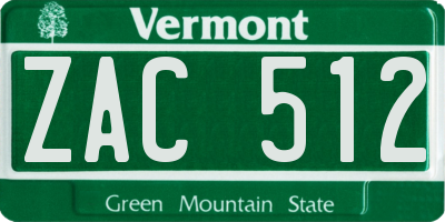 VT license plate ZAC512