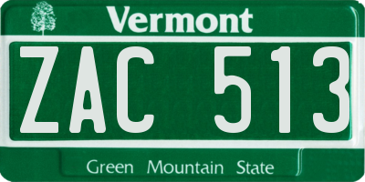 VT license plate ZAC513