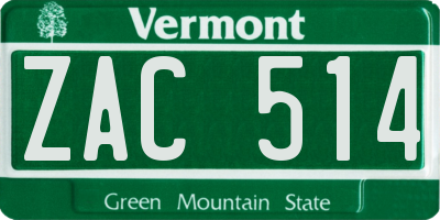 VT license plate ZAC514