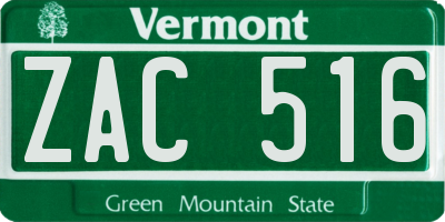 VT license plate ZAC516