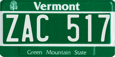 VT license plate ZAC517