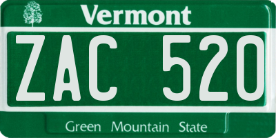 VT license plate ZAC520
