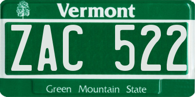VT license plate ZAC522