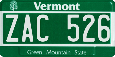 VT license plate ZAC526